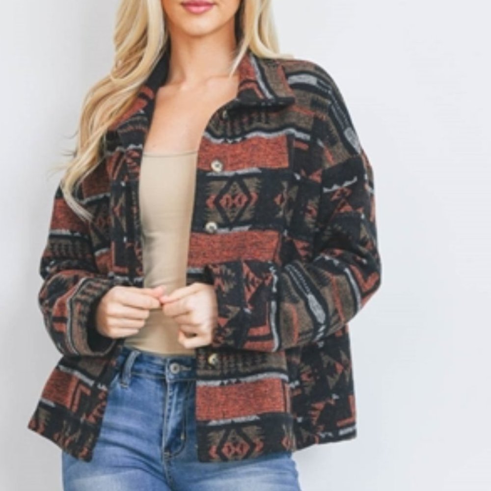 Aztec Tribal Print Button Down Jacket - Picture 5 of 6